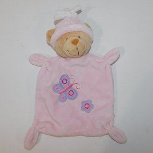 Nicotoy Doudou Tan Bear Pink Pajamas  Butterfly Baby Security Blanket Lovey